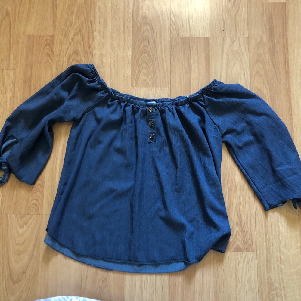 Denim off the shoulder shirt